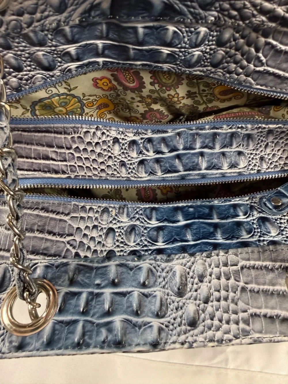 Blue Faux Ostrich Studded Chain Shoulder Bag Y2K Western Glam